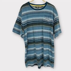 Howler Brothers Terry T-Shirt Men's Large Blue Stripe Short Sleeve Crewneck